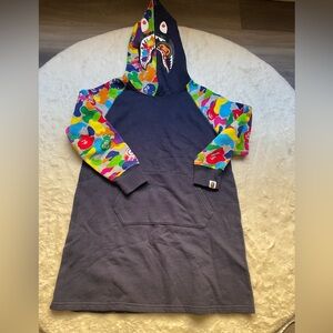 Bape Kids Navy Hoodie Dress with Multicolor Camo Sleeves baby Milo hoodie dress